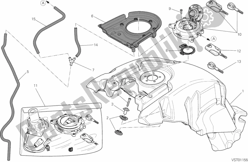 All parts for the Fuel Tank of the Ducati Diavel USA 1200 2012